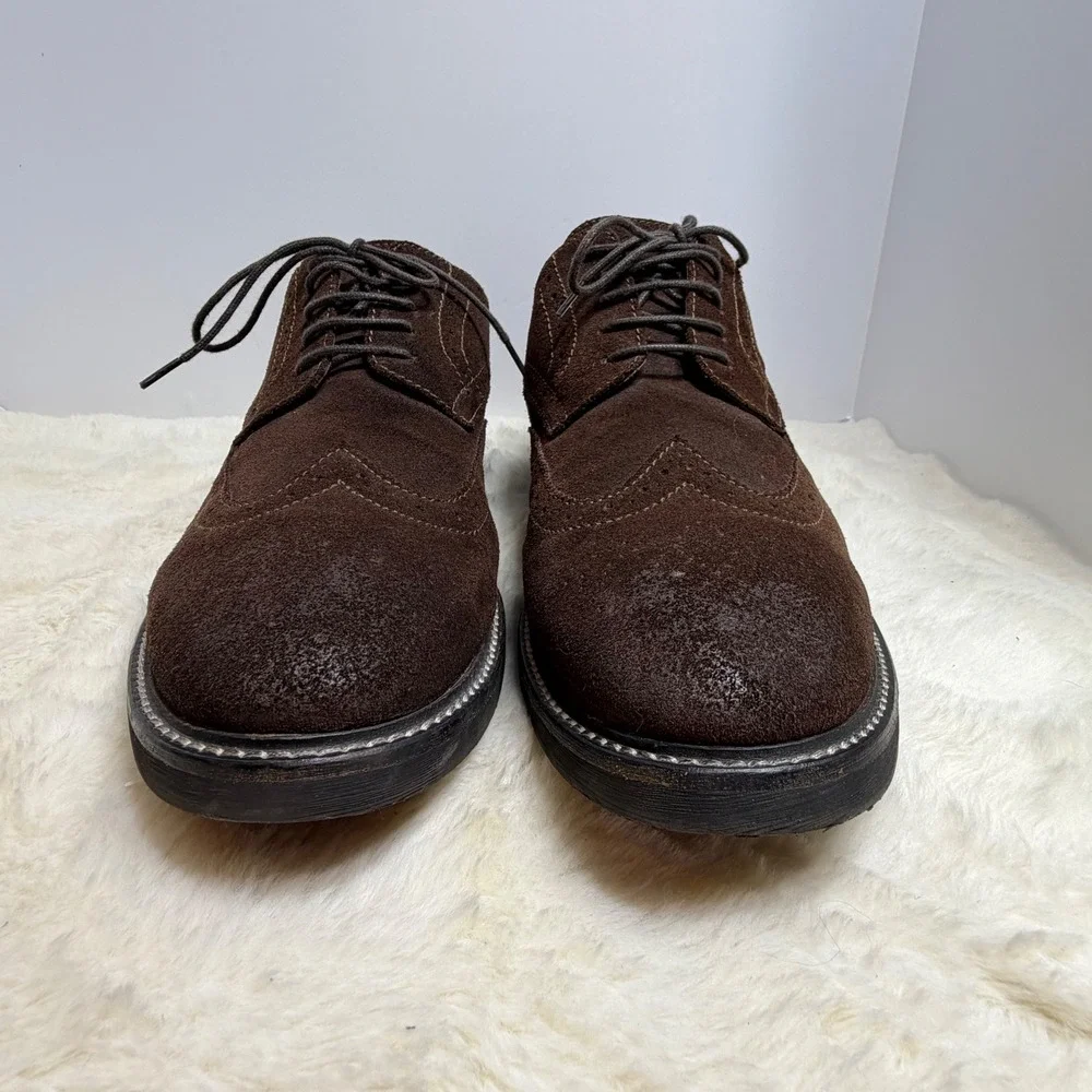 1901 Mason Men's 13M Dark Brown Suede Wingtip Oxford Dress Shoes Brogue Leather